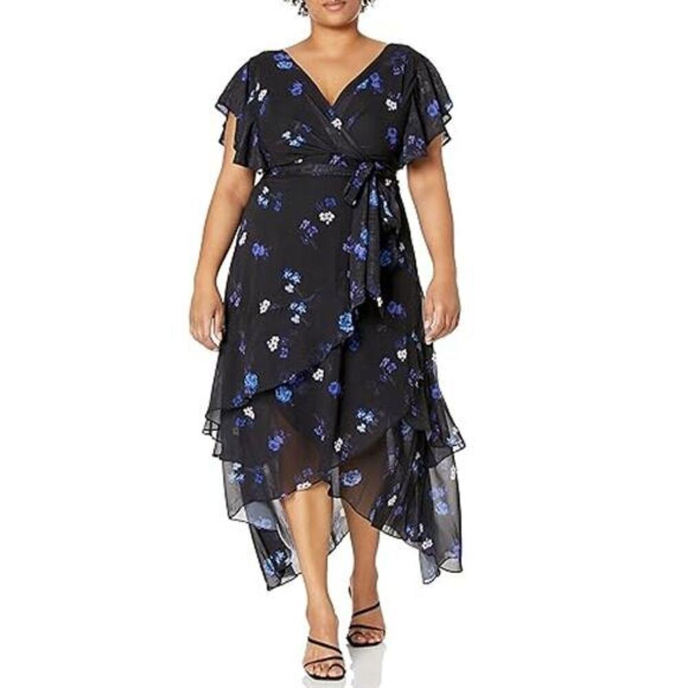 City Chic Women's Black Helene Petal Flirty Tier Maxi Dress Size Large NWT